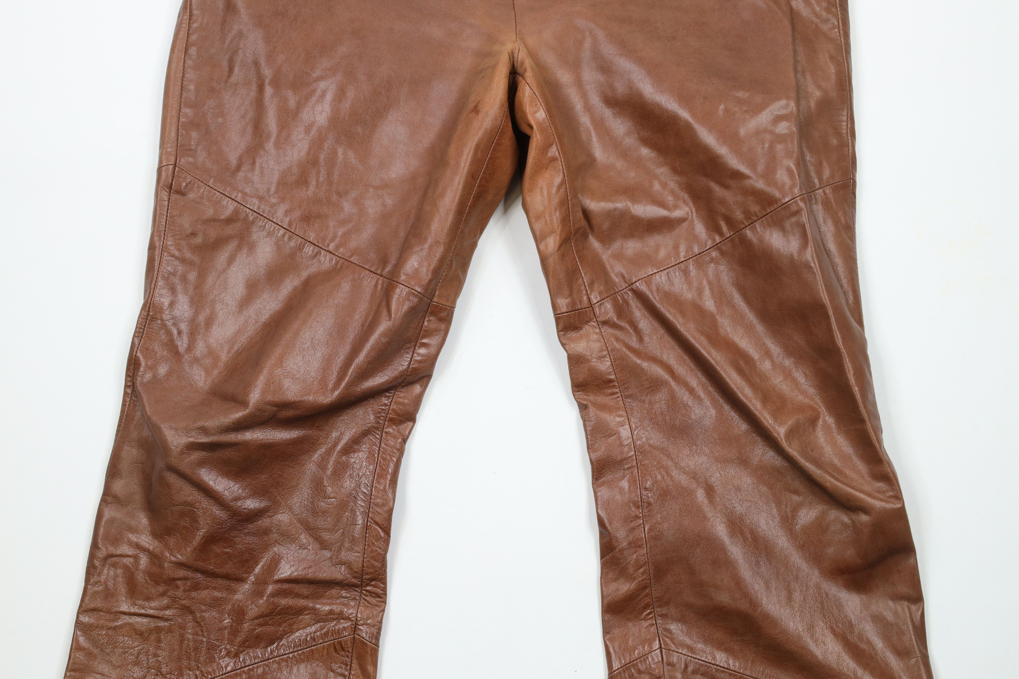 Vintage Vintage 90s Streetwear Pelle Leather Flared Pants Brown Size 36" / US 14 / IT 50 - 3 Thumbnail