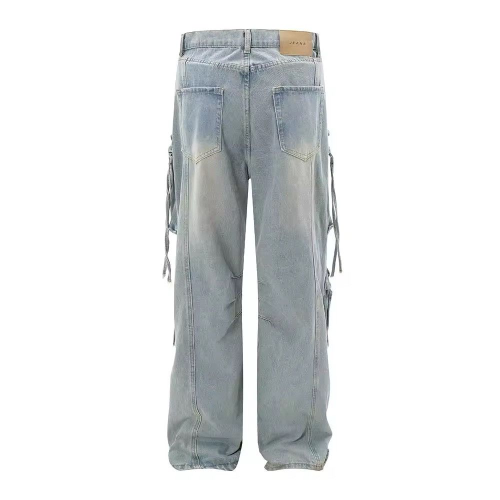 Jean Light Blue Denim Cargos Pleated Big Pocket Jeans Size US 33 - 5 Thumbnail
