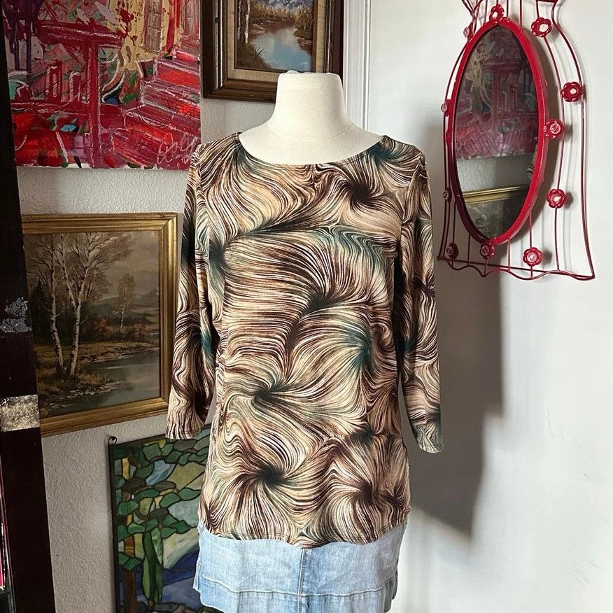 Other ingenuity brown wavy blue long sleeve shirt Size M / US 6-8 / IT 42-44 - 1 Thumbnail