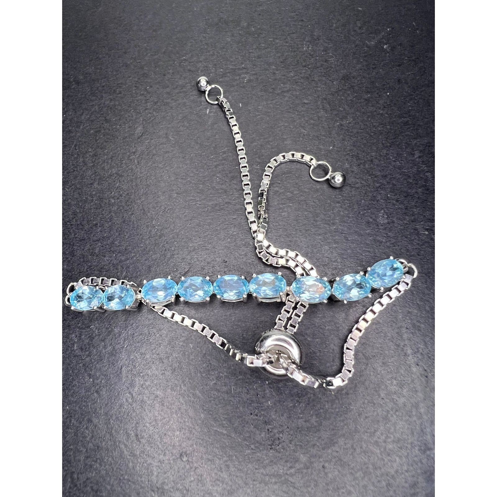 Other Blue Apatite Rhodium Over Sterling Silver Bolo Bracelet Size ONE SIZE - 10 Thumbnail