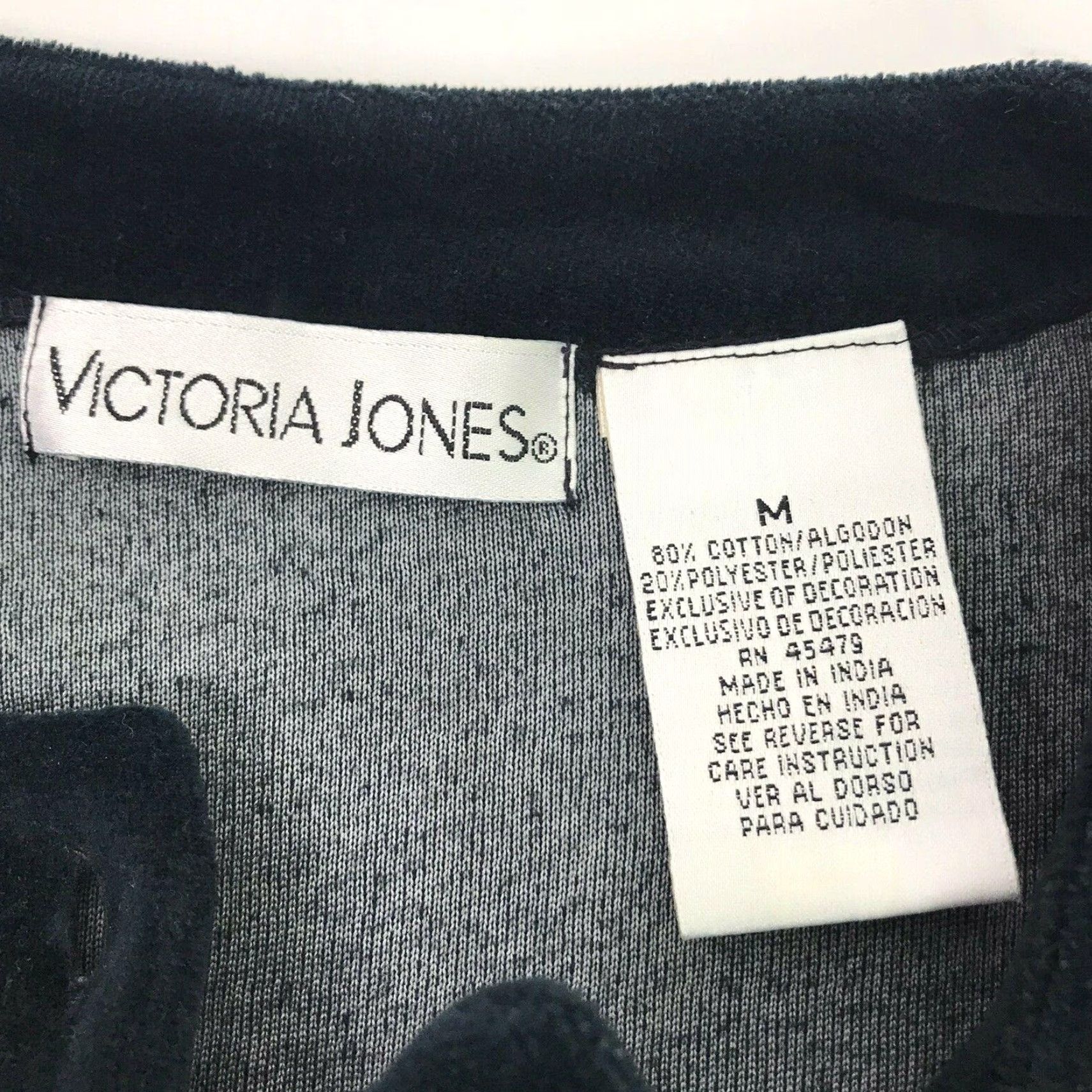 VINTAGE Victoria Jones Christmas Cardigan Sweater Black Velour Applique Holiday Medium