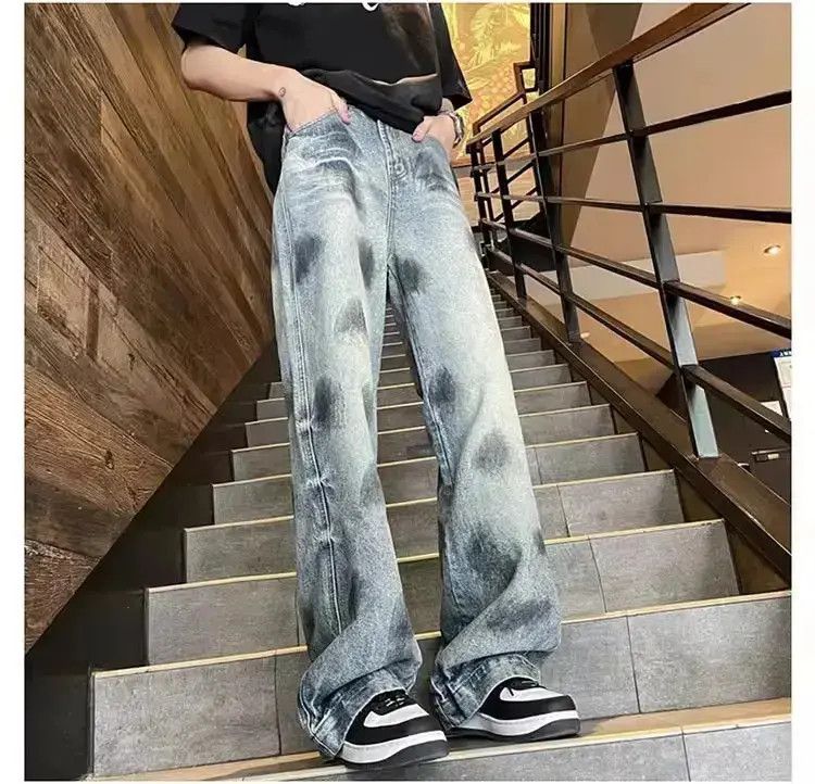 Retro straight leg casual washed jeans