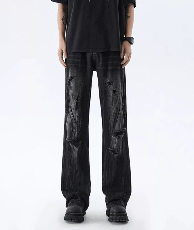 Jean Street men's washed distressed straight ripped flared jeans Size US 32 / EU 48 - 1 Thumbnail