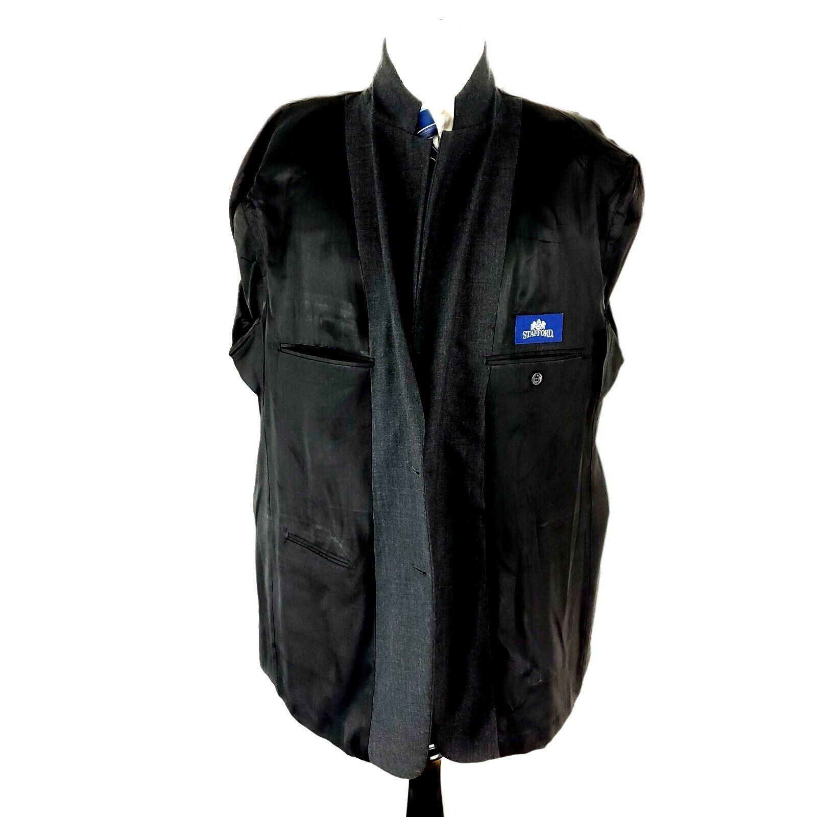 Stafford Stafford Wool 2 Button Portly Sport Coat 44L Gray Long Size 44L - 11 Thumbnail
