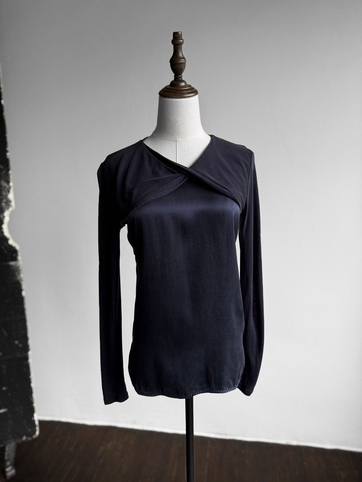 Sandro Sandro Paris Womens Navy Faux Wrap V-Neck Long Sleeve Top Size S / US 4 / IT 40 - 1 Thumbnail