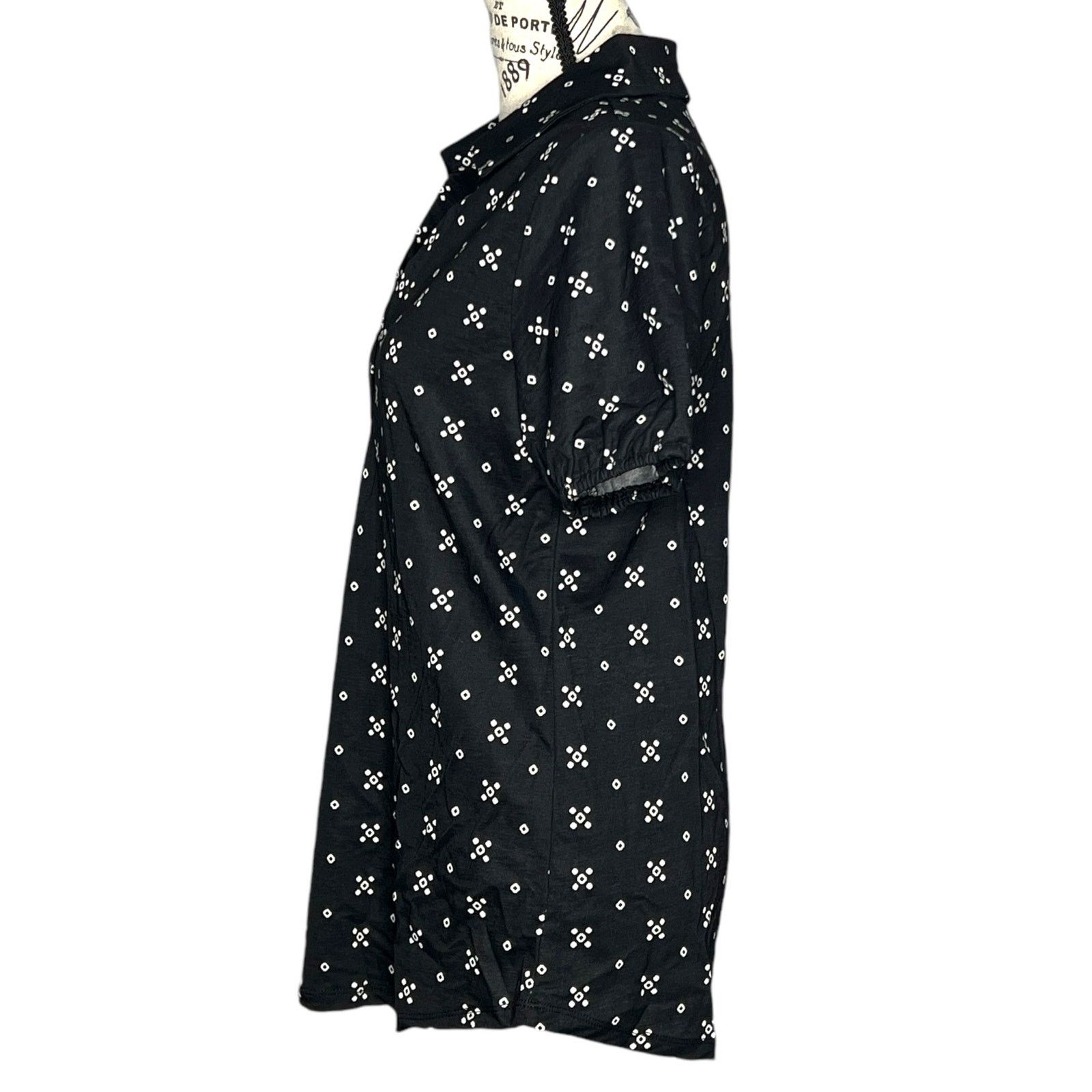 Other Elastic Short Sleeve Piqué Patterned Collared Split Neck Top Size M / US 6-8 / IT 42-44 - 2 Thumbnail