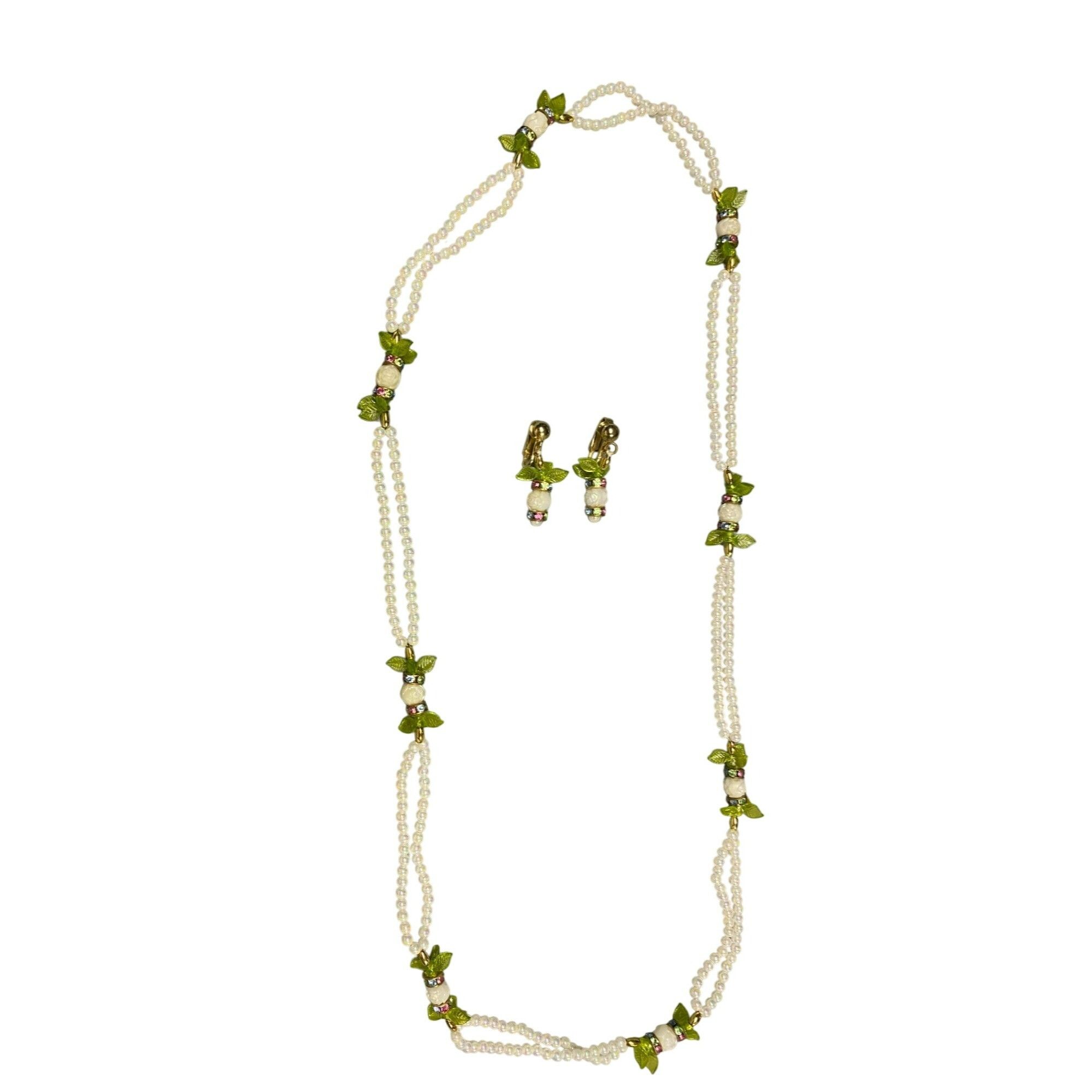 Other Vintage Handmade Faux Pearl and Beaded Flower Necklace & Cli Size ONE SIZE - 1 Thumbnail