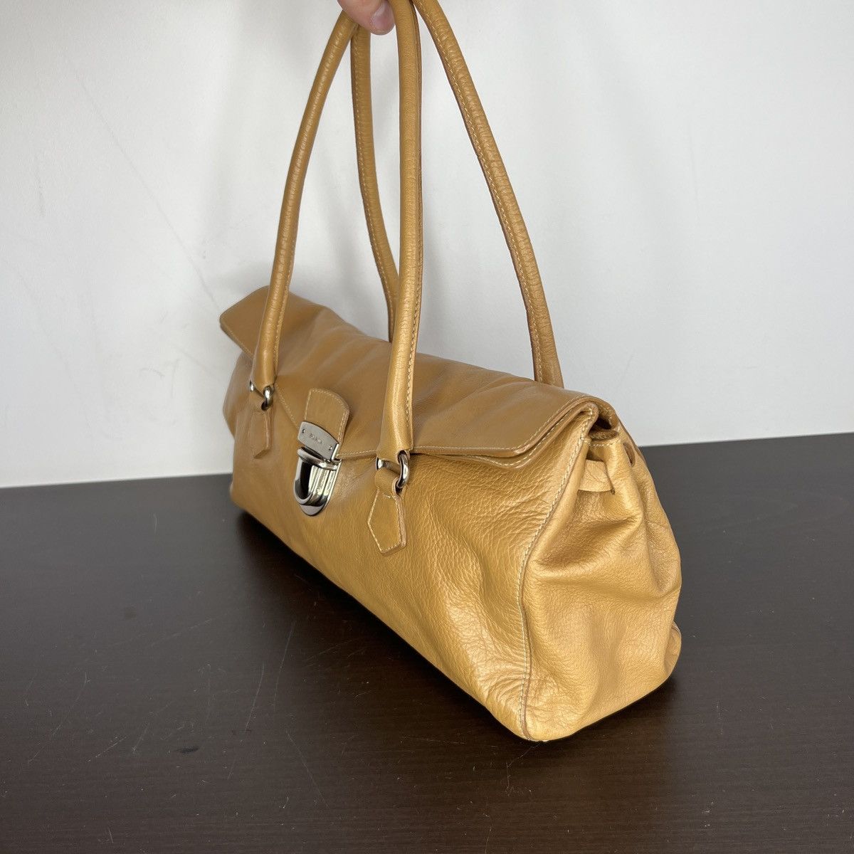 Prada Prada Milano Shoulder Handle Bag Beige Leather Triangle Logo Size ONE SIZE - 4 Thumbnail