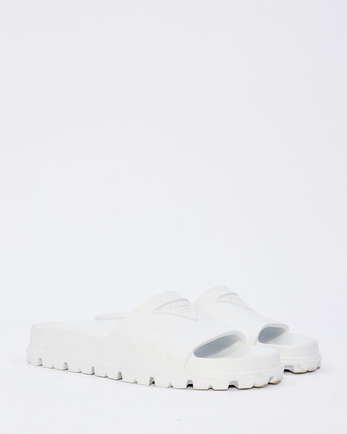 Prada triangle-logo rubber slides white Size US 12 / IT 42 - 1 Thumbnail