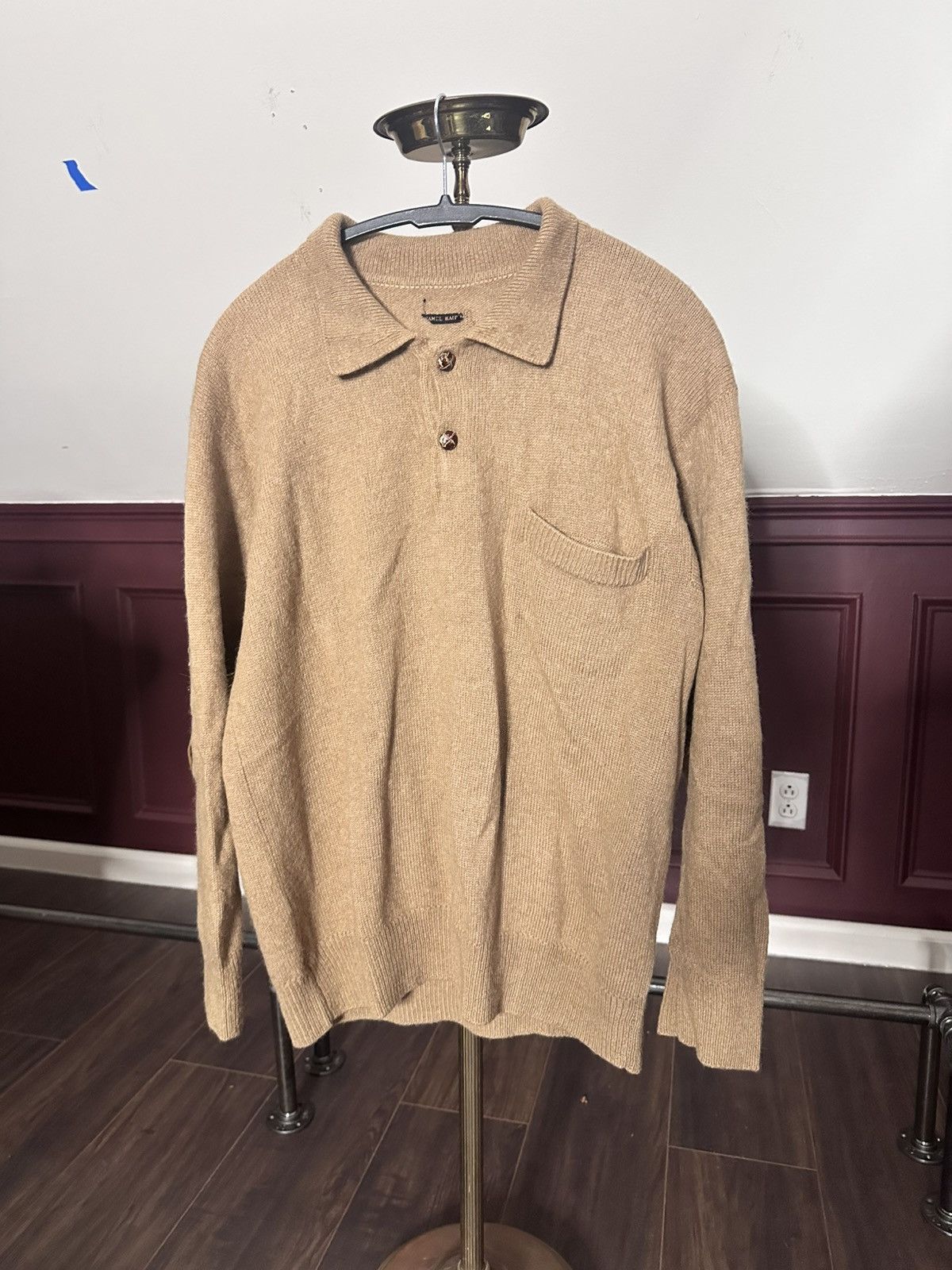 Other HERMES (?) camel/alpaca elbow patch polo sweater beige knit Size US L / EU 52-54 / 3 - 1 Thumbnail