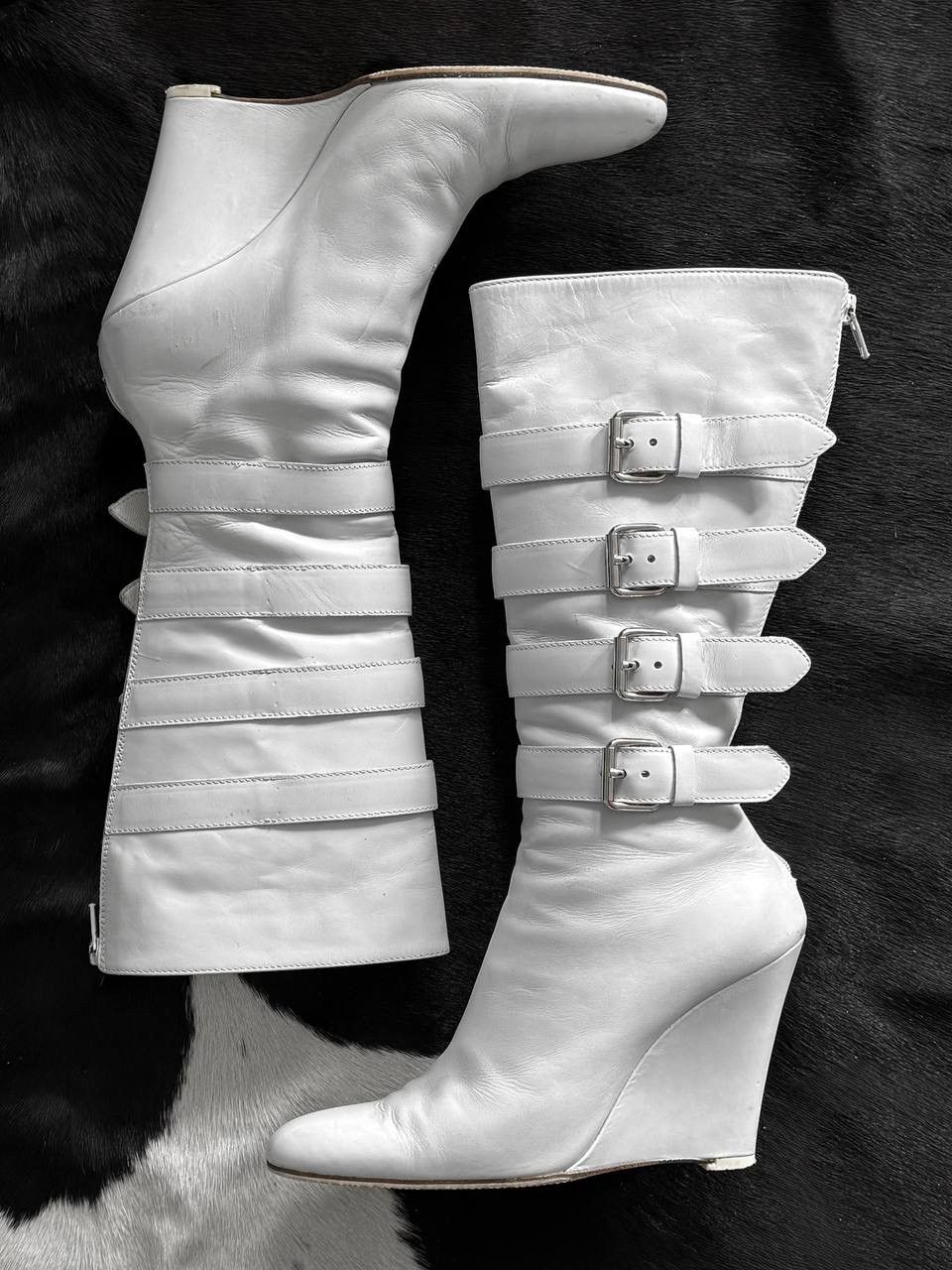 Helmut Lang 2003 Helmut Lang Avangard white leather boots / heels Size US 7.5 / IT 37.5 - 2 Thumbnail