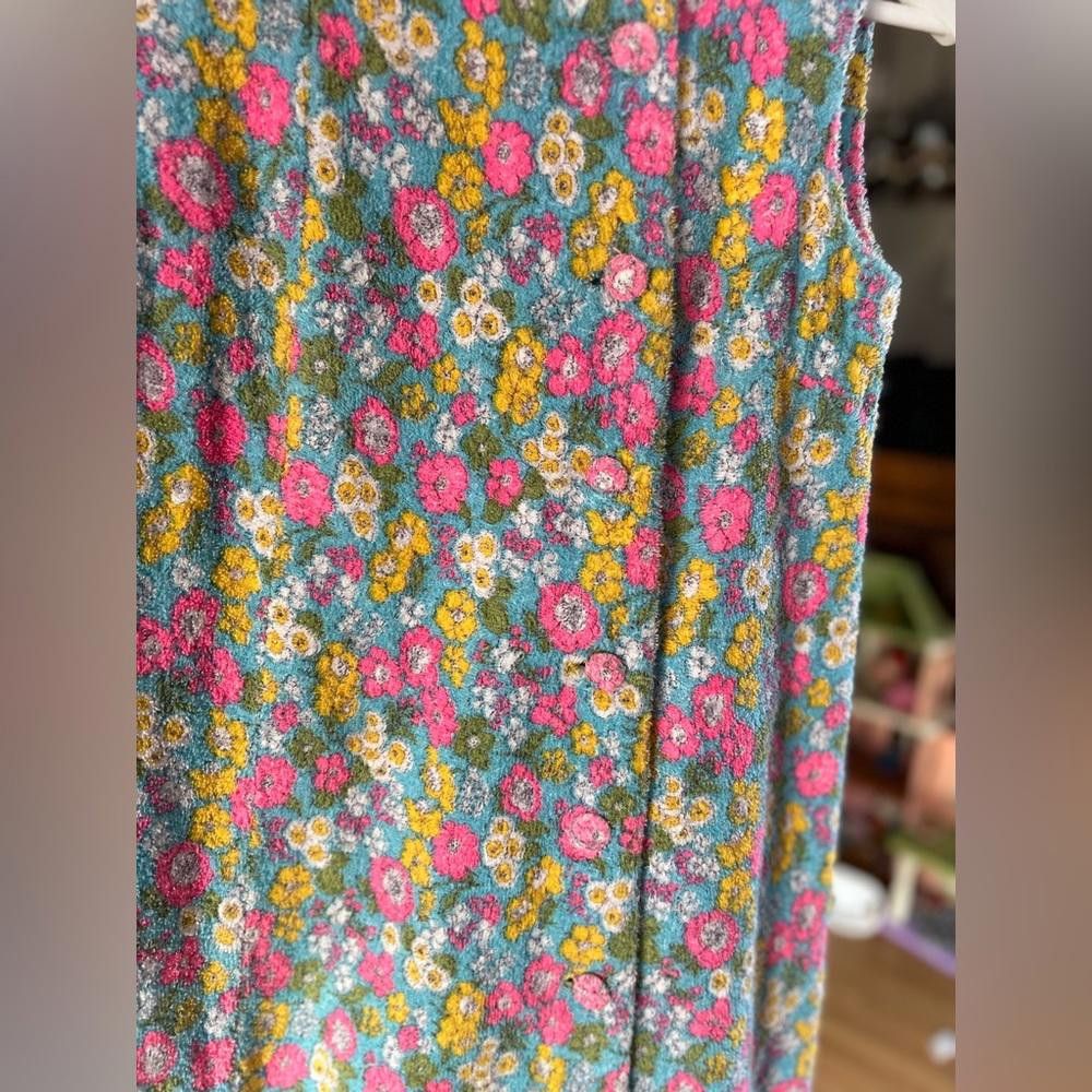 Designer Vintage terry cloth floral 1970s women's smock dress Size L / US 10 / IT 46 - 3 Thumbnail