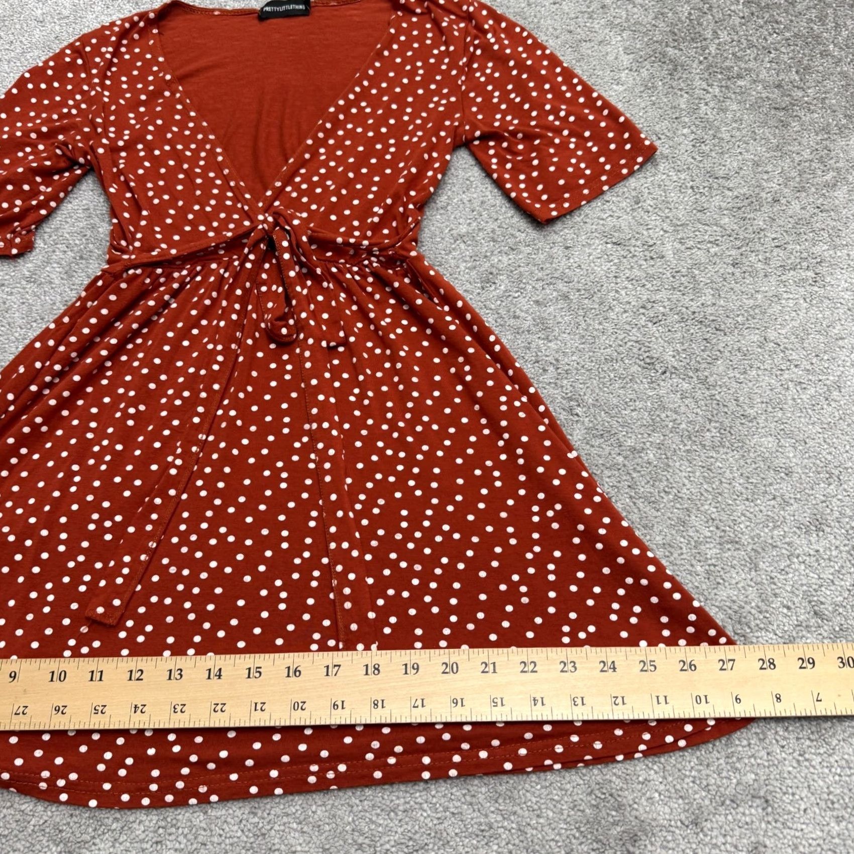 PrettyLittleThing PrettyLittleThing Polka Dot A-Line Dress Womens 4 Orange Short Sleeve Stretch Dress Size 27" / US 4 / IT 40 - 7 Thumbnail