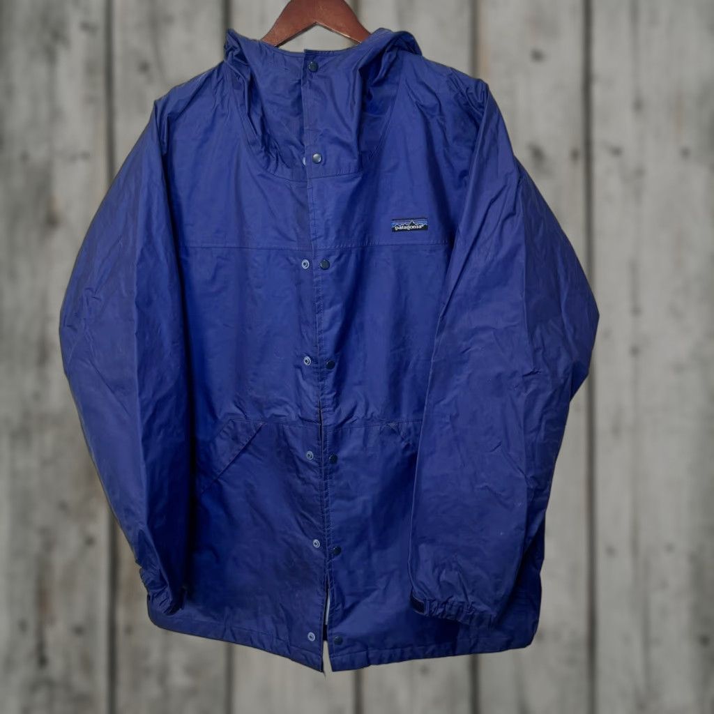 Vintage Patagonia Hooded Nylon Jacket Men's Size L Blue Rain Coat