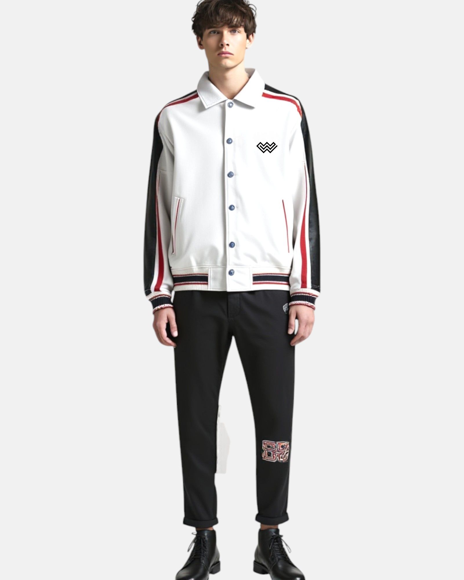 Vintage Tri-Tone Vegan Leather Jacket – Red, Black & Cream | Unisex Size US L / EU 52-54 / 3 - 4 Thumbnail