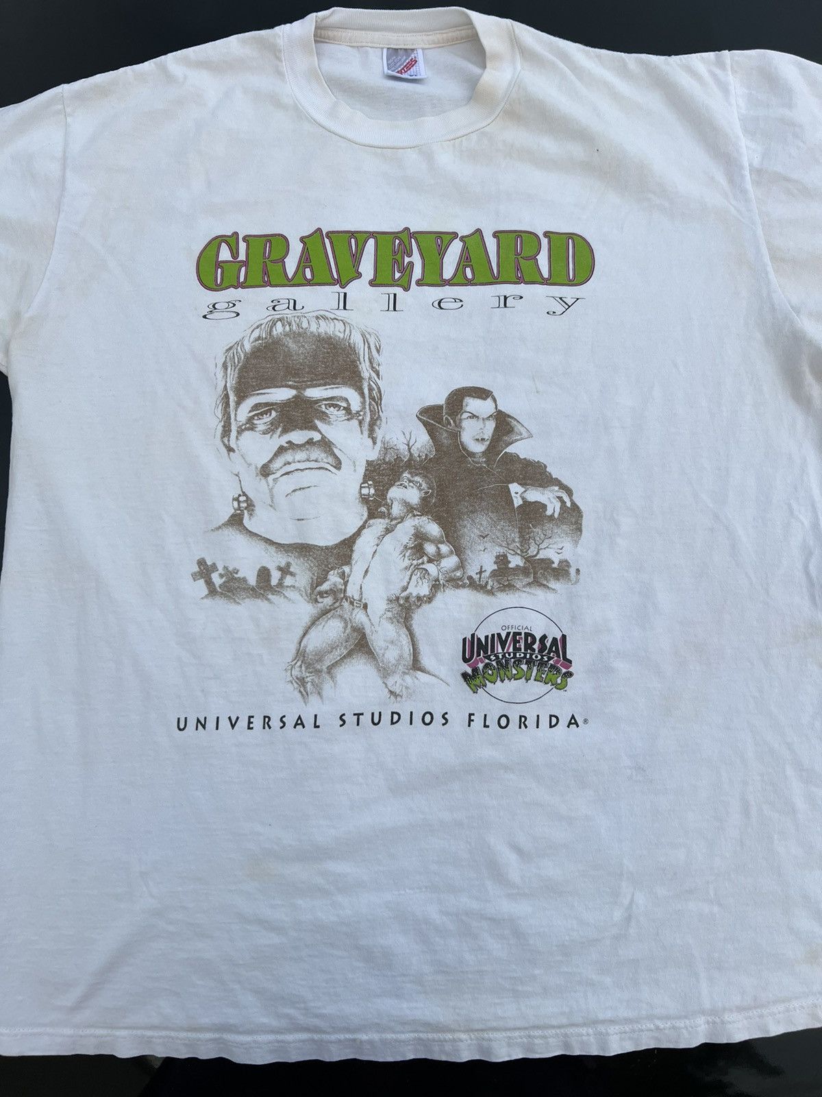 image of Expert Horror x Vintage Universal Monsters Graveyard Gallery Tee in White, Men's (Size XL)