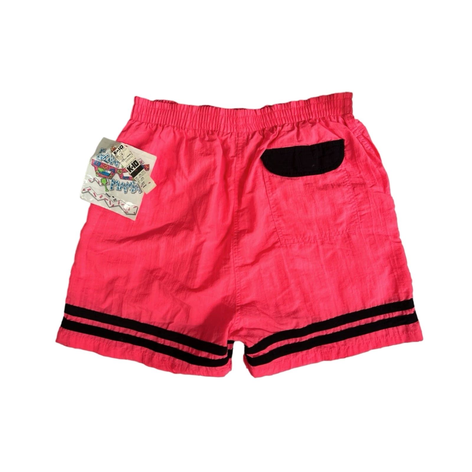 Vintage VINTAGE Surf Mania shorts Mens L Pink Nylon Neon 90s NWT Athletic 3.5” inseam Black stripes Side pockets Foldover back pocket 14” waist 15” rise Size US 33 - 7 Thumbnail