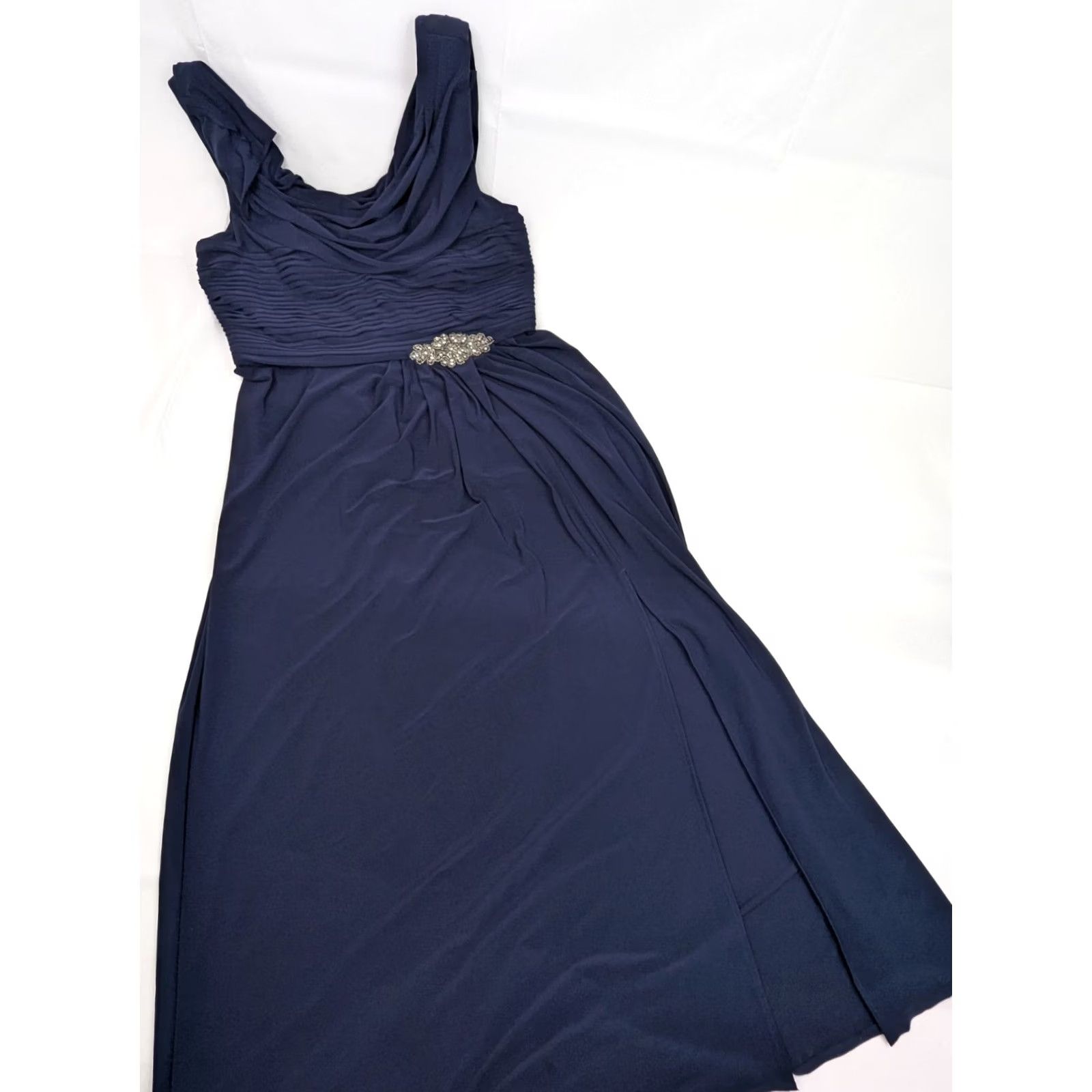 Alex Evenings Alex Evenings Navy Blue Formal Gown Dress Cowl Neck Bodice Maxi, Women 18, Beads Size XXL / US 16-18 / IT 52-54 - 2 Thumbnail