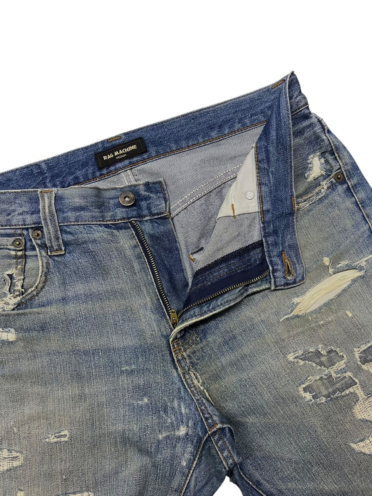 Japanese Brand Vintage Rag Machine - Faded Wash, Distressed Slim Denim Size US 33 - 10 Thumbnail