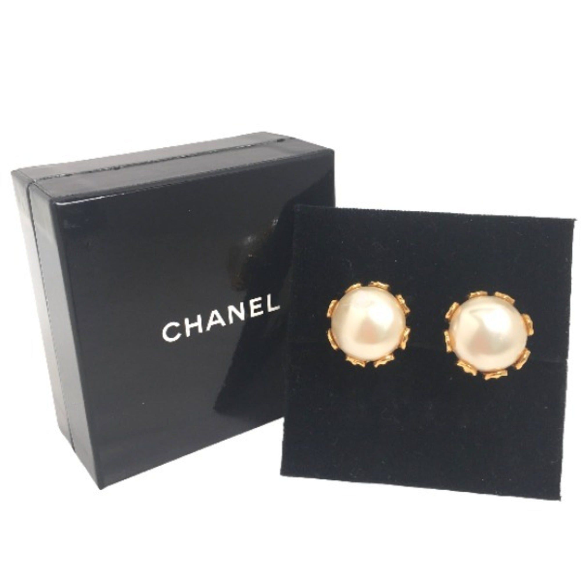 image of Chanel Fake Pearl Gp Gold Earrings, Women's