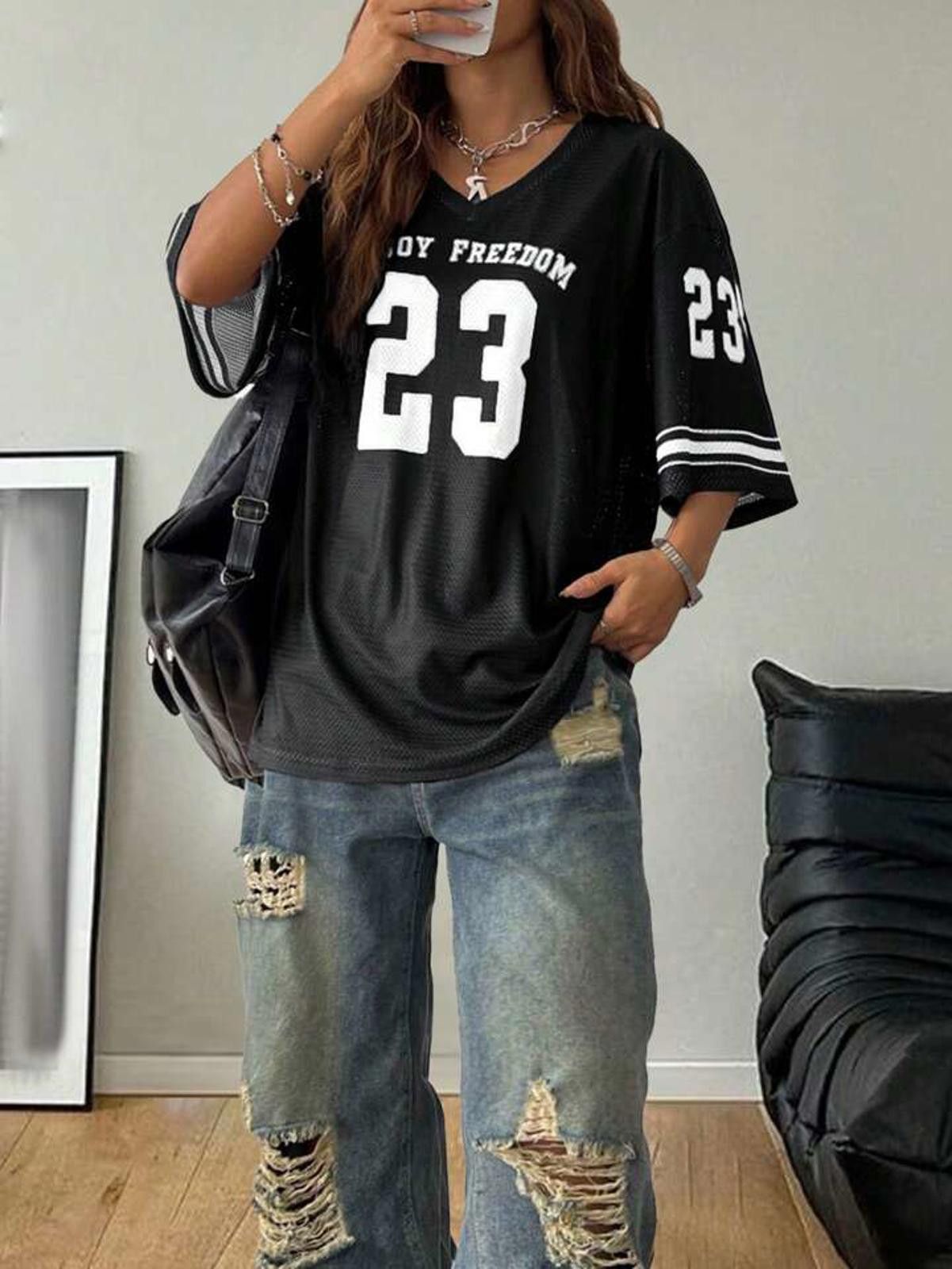 Other Black and White Enjoy Freedom Mesh Numbered 23 Jersey Size L / US 10 / IT 46 - 4 Thumbnail
