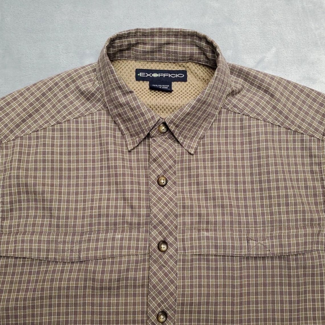 ExOfficio ExOfficio Shirt Mens Small Brown Plaid Performance Technical Zip Pockets Outdoor Size US S / EU 44-46 / 1 - 3 Thumbnail