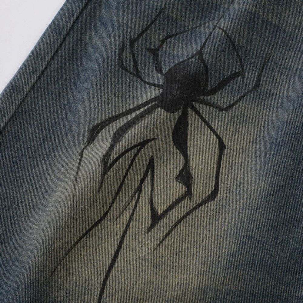 Vintage Men's loose washed distressed spider print denim shorts Size US 32 / EU 48 - 4 Thumbnail