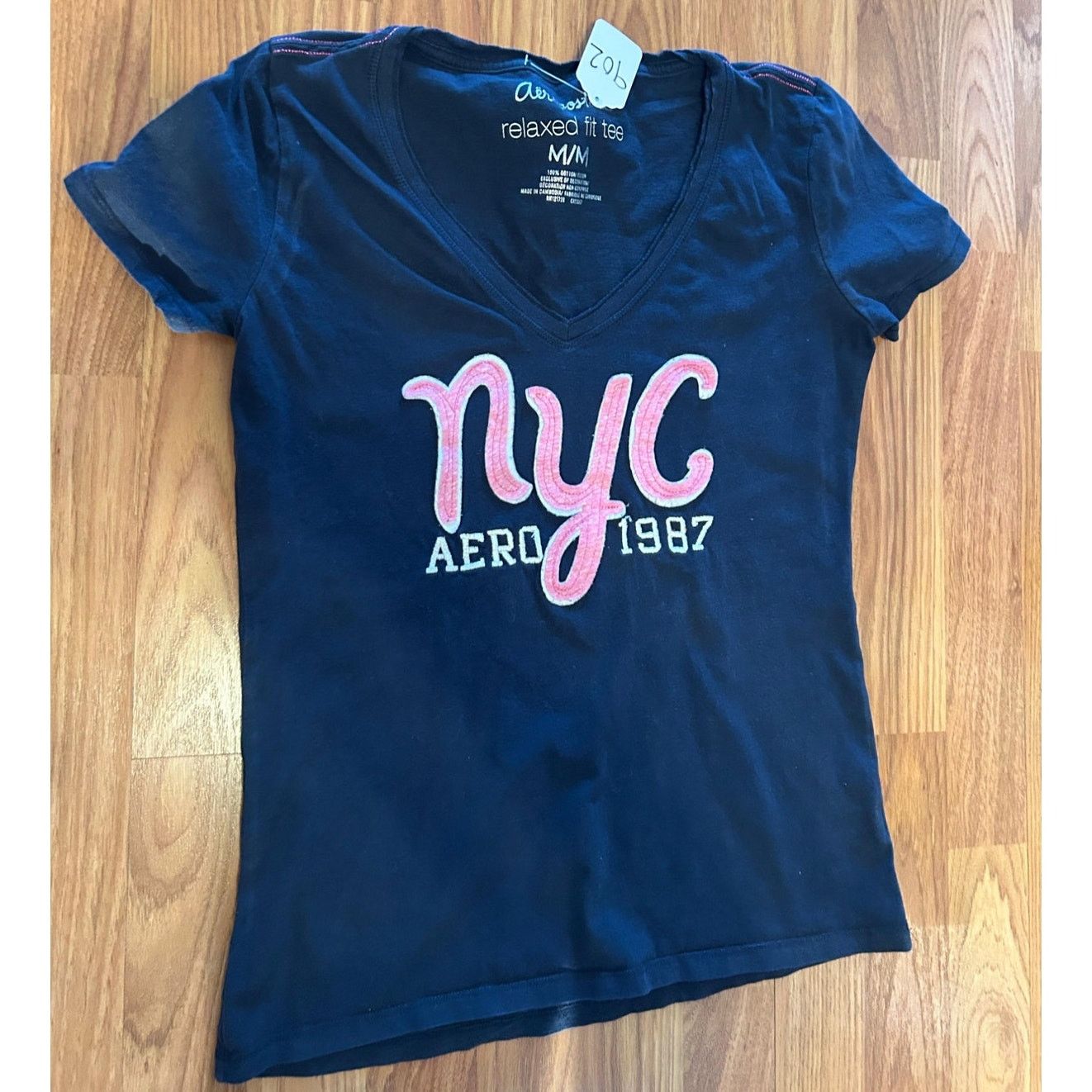 Aeropostale Aeropostale Navy Blue V-Neck T-Shirt - Size Medium Size M / US 6-8 / IT 42-44 - 2 Thumbnail