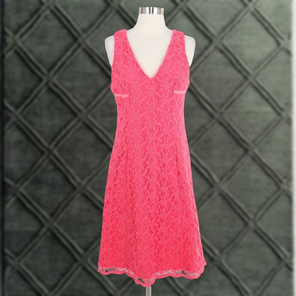 Tracy Reese Lace A-Line Dress Womens 10 Sweet Coral Sleeveless V-Neck Bow  NWT