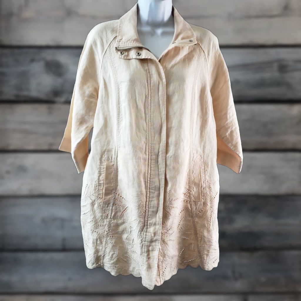 Vintage VINTAGE Chico's Womens Eyelet Linen Jacket Sz Large Peach 3/4 Sleeve Zips Size L / US 10 / IT 46 - 1 Thumbnail