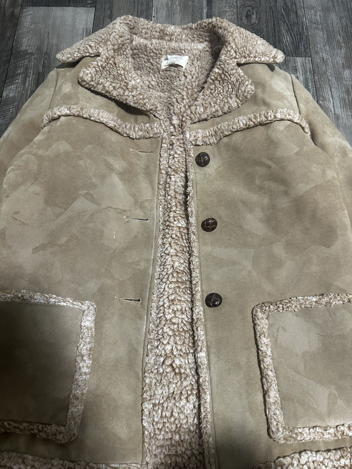 Vintage 1970s Fingerhut Fashions Faux Suedue Shearling Coat Size L / US 10 / IT 46 - 2 Thumbnail