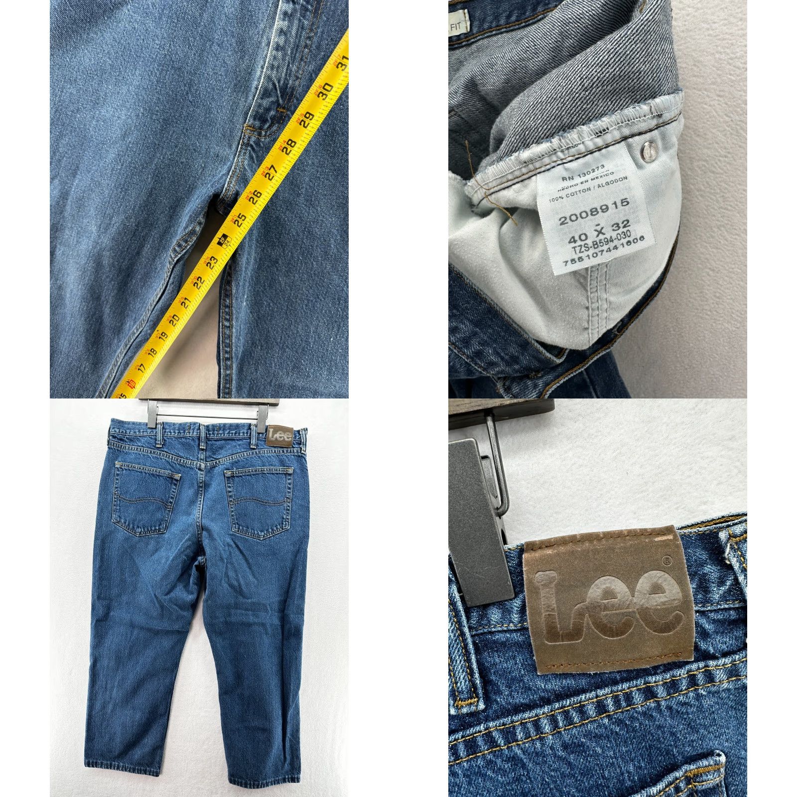 Lee Lee Jeans Mens 40x32 Straight Denim Classic Fit 5-Pocket Blue Vintage Retro USA 80s 90s Biker Punk Grunge Size US 40 / EU 56 - 8 Thumbnail