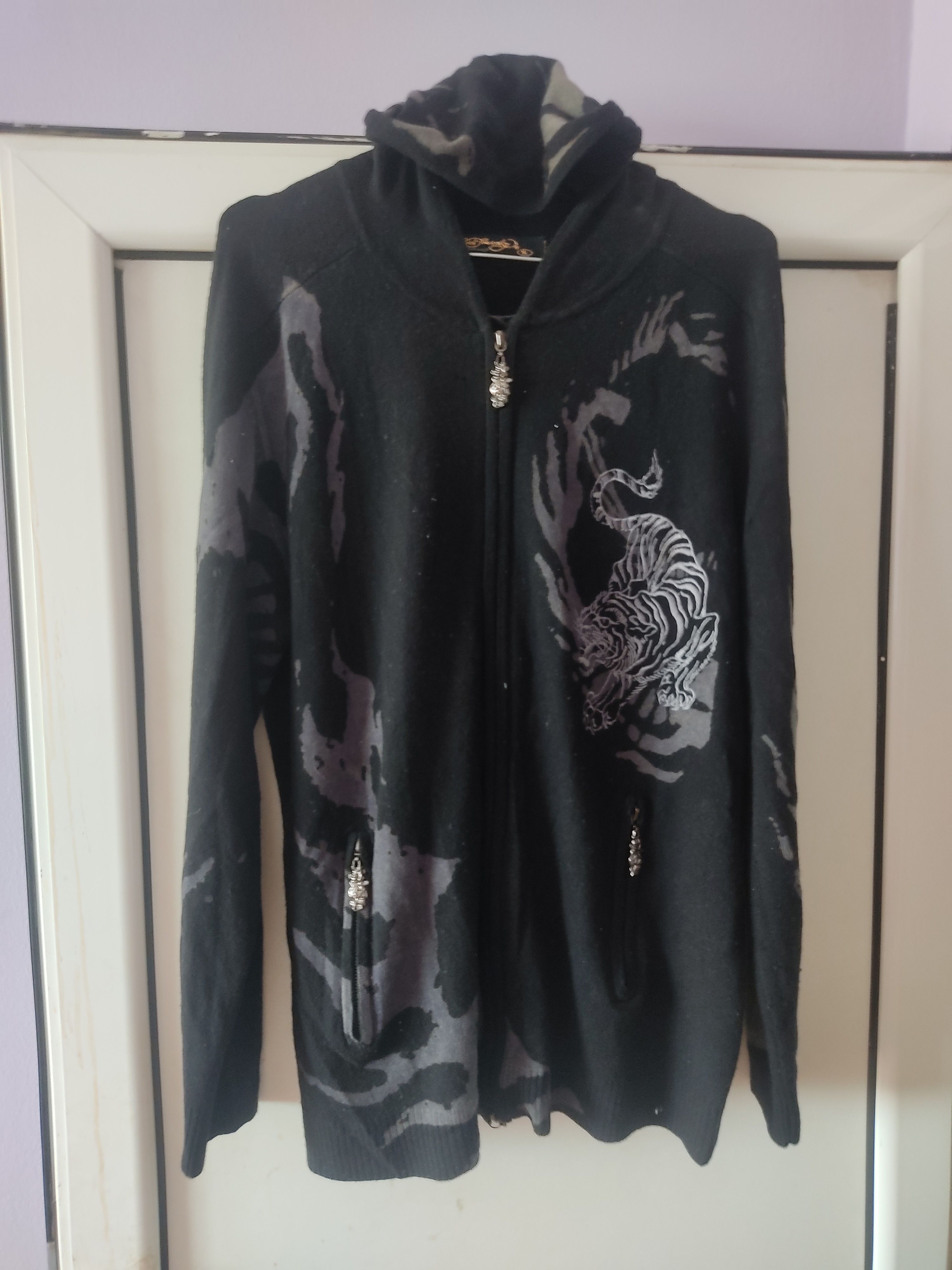Christian Audigier × Ed Hardy Vintage Tiger Zip up Ed Hardy Y2K Embroided Cashmere Knit Size XL / US 12-14 / IT 48-50 - 1 Thumbnail
