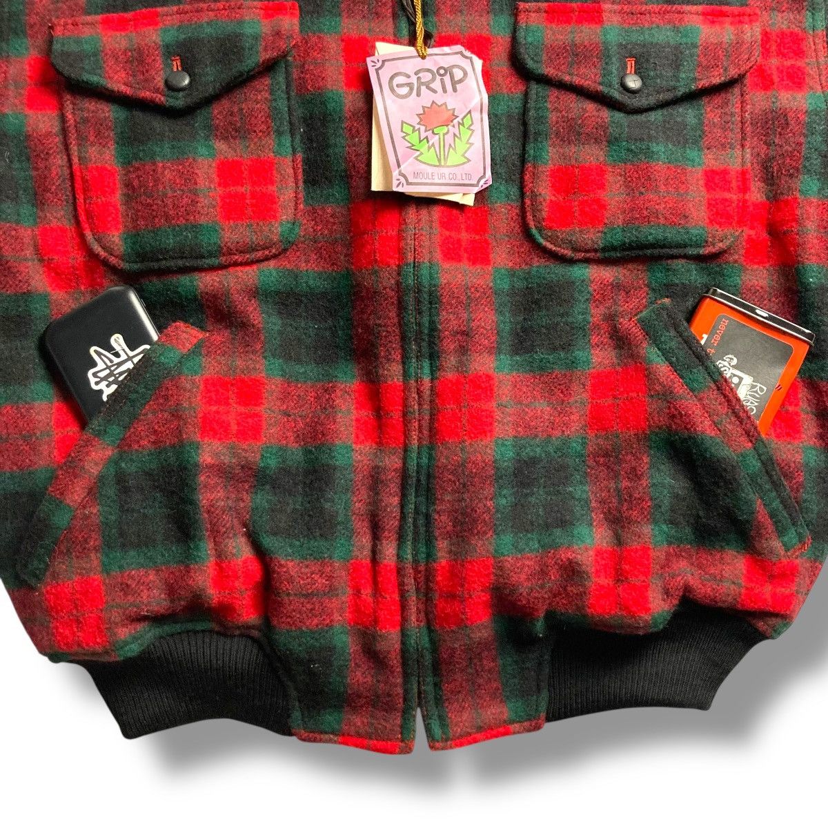 Japanese Brand 🇯🇵 VINTAGE GRIP CHECKERED FULL ZIP WOOL BOMBER JACKET Size US XL / EU 56 / 4 - 9 Thumbnail