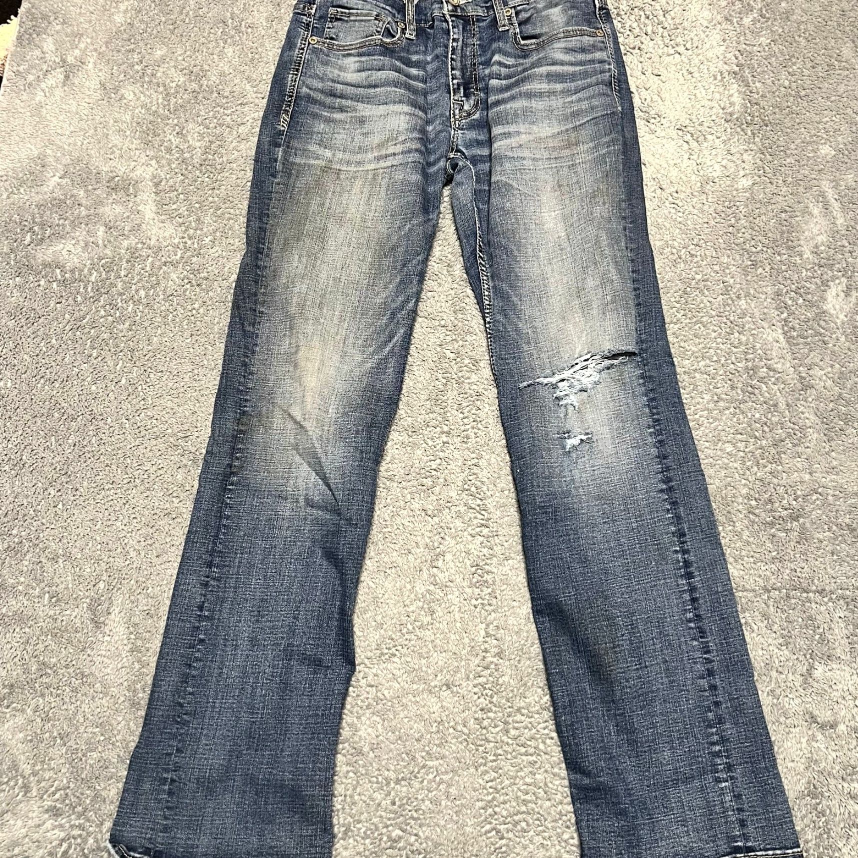 BKE BKE Jeans Mens 31 x34 Jake Straight Whisker Distressed Blue Denim Pants Mens Regular 31 Blue Distressed 90s? Size US 31 - 2 Thumbnail