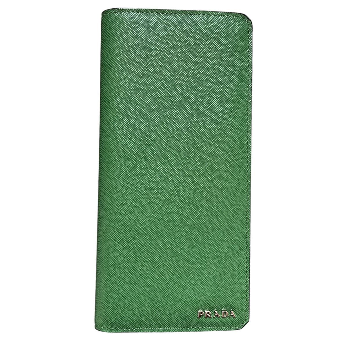 image of Prada Saffiano Logo Long Wallet in Green, Women's