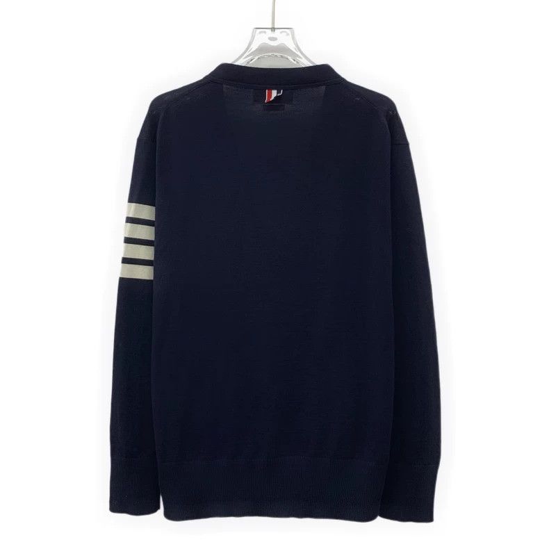 Thom Browne Thom Browne size4 Dark blue wool V-neck single row knitted Size US XL / EU 56 / 4 - 2 Thumbnail