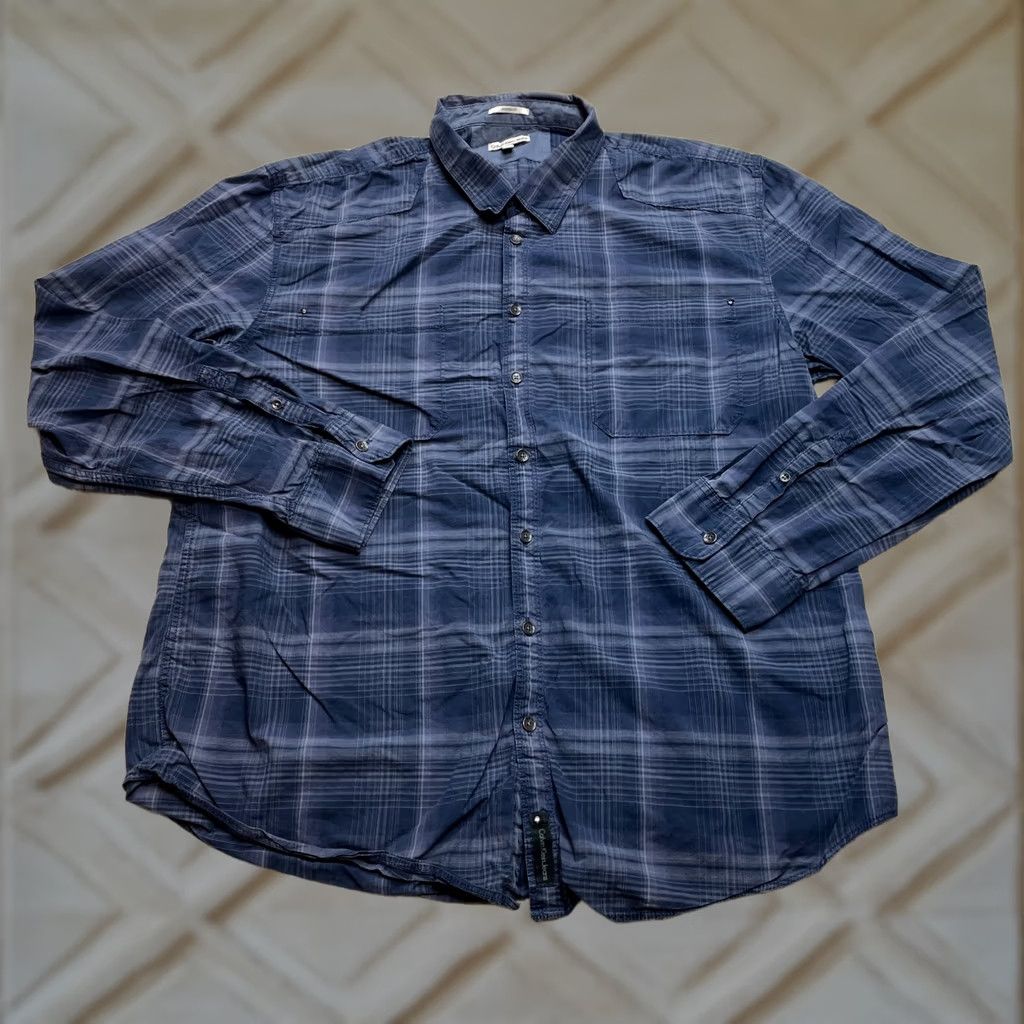 Vintage Calvin Klein Jeans Shirt Mens 2XL Blue Plaid Long Sleeve Button-Up Collared Cotton Modern Fit Shirt Size US XXL / EU 58 / 5 - 1 Thumbnail