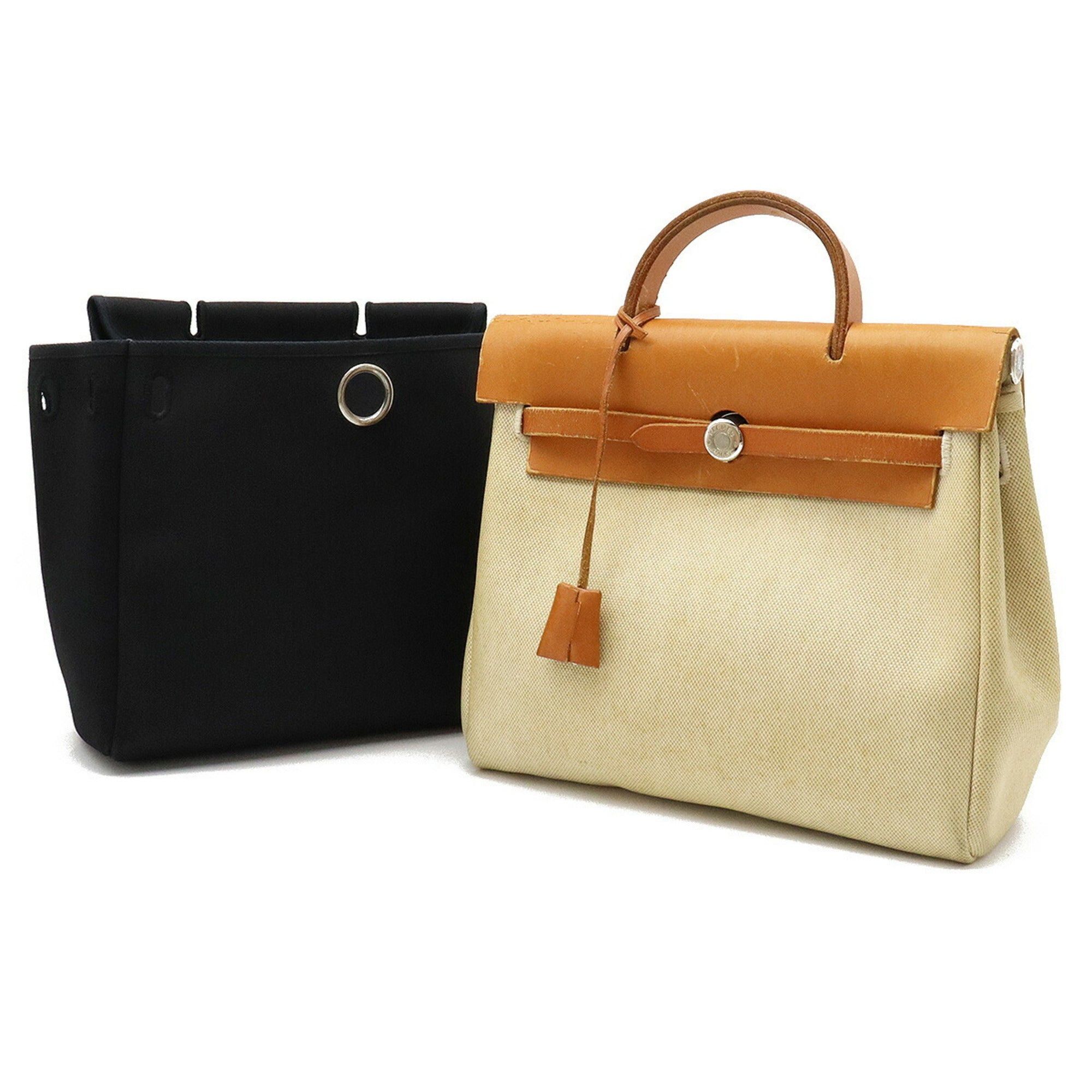 image of Hermes Ale Bag Ad Pm Rucksack Handbag Toile Officier Leather Black Camel C Engraved, Women's