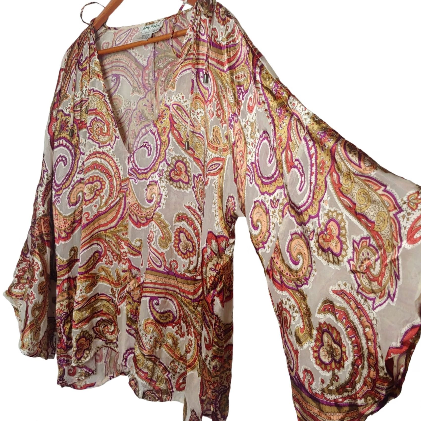 Vintage VINTAGE Ulla Popken Blouse Plus Size 20/22 Blouse Brown Paisley Bell Sleeve Rayon Silk Boho Bohemia Eccentric Womens Size 3XL / US 20-22 - 2 Thumbnail