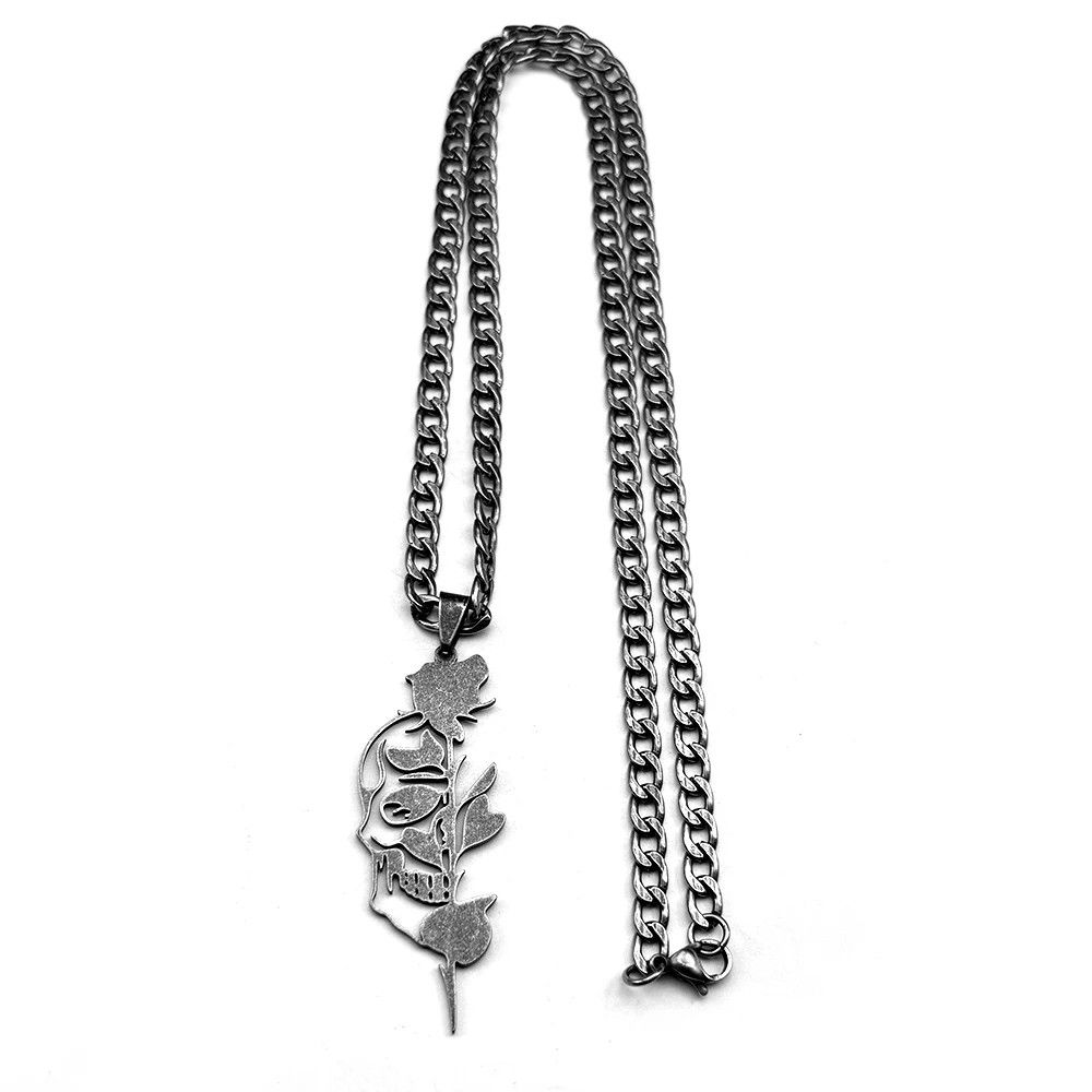 Jewelry Hollow Gothic Skull Rose Flower Pendant Charms Necklace Size ONE SIZE - 3 Thumbnail