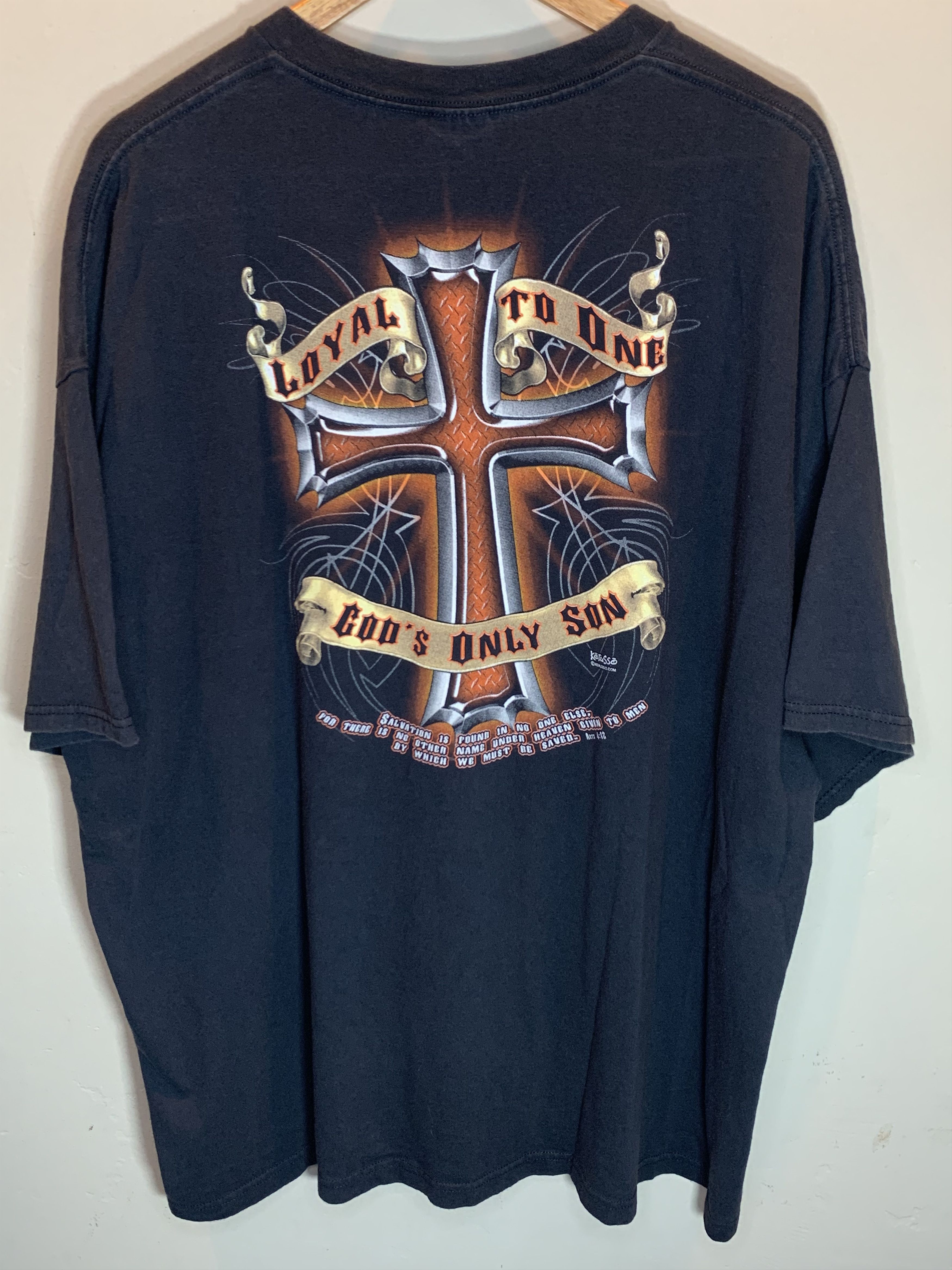 Vintage RARE Vintage Jesus Christ Biker Loyal To One Gods Son Shirt Size US XXL / EU 58 / 5 - 2 Thumbnail
