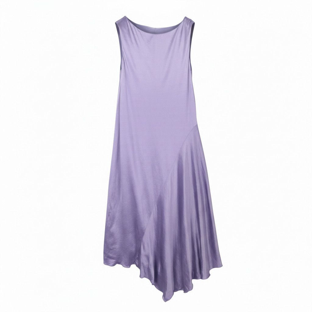 XS Purple Satin Asymmetrical Midi Dress 89033