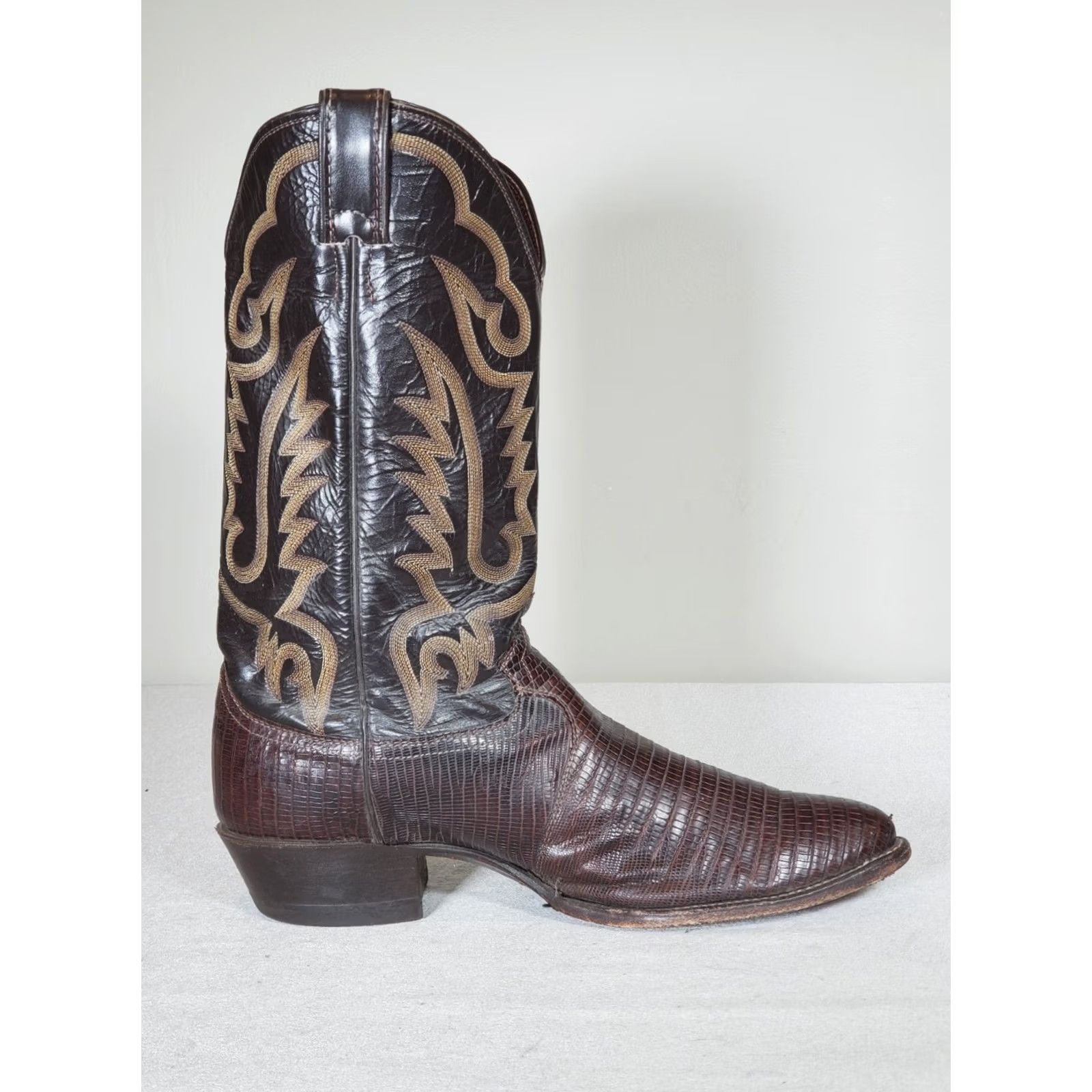 Justin Boots Justin Boots Western Cowboy Boots 8308 Men US 11 D Dark Brown Teju Lizard Leather Mid-Calf Shaft Embroidered 1.75" Heel Leather Lining Leather Outsole Size US 11 / EU 44 - 4 Thumbnail