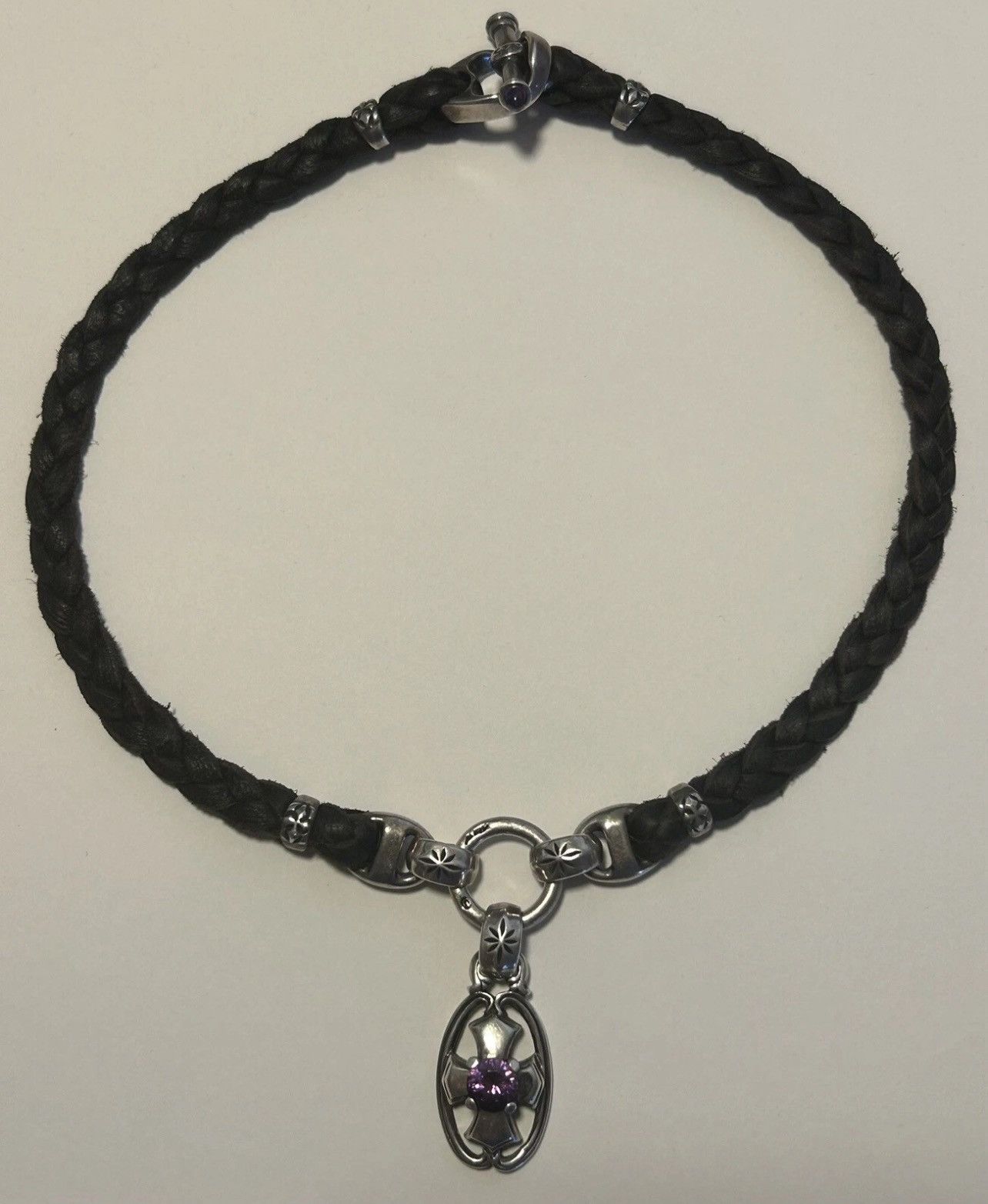 Bill Wall Leather Bill Wall Leather Toggle Clasp Amethyst Cross Pendant RARE Size ONE SIZE - 1 Thumbnail