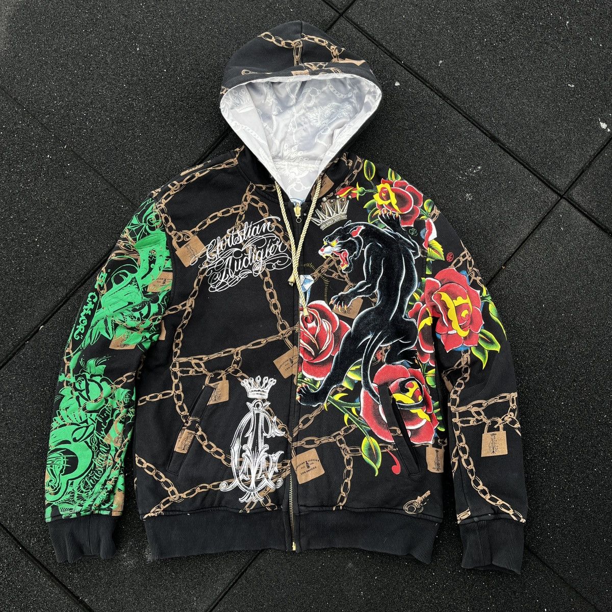image of Christian Audigier Zip Up Jacket (Unisex) in Black, Men's (Size Large)