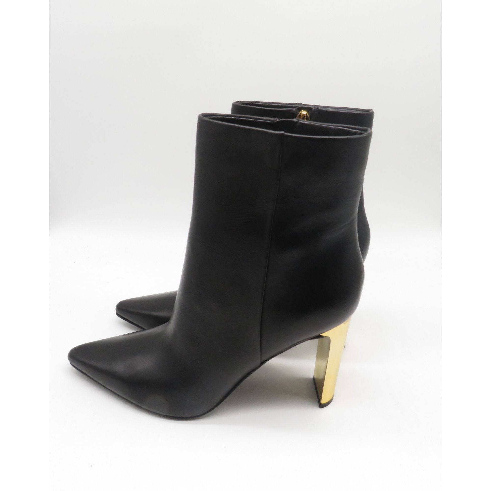 Other Marc Fisher Talyna3 Black Leather Ankle Booties Gold Block H Size US 10 / IT 40 - 5 Thumbnail