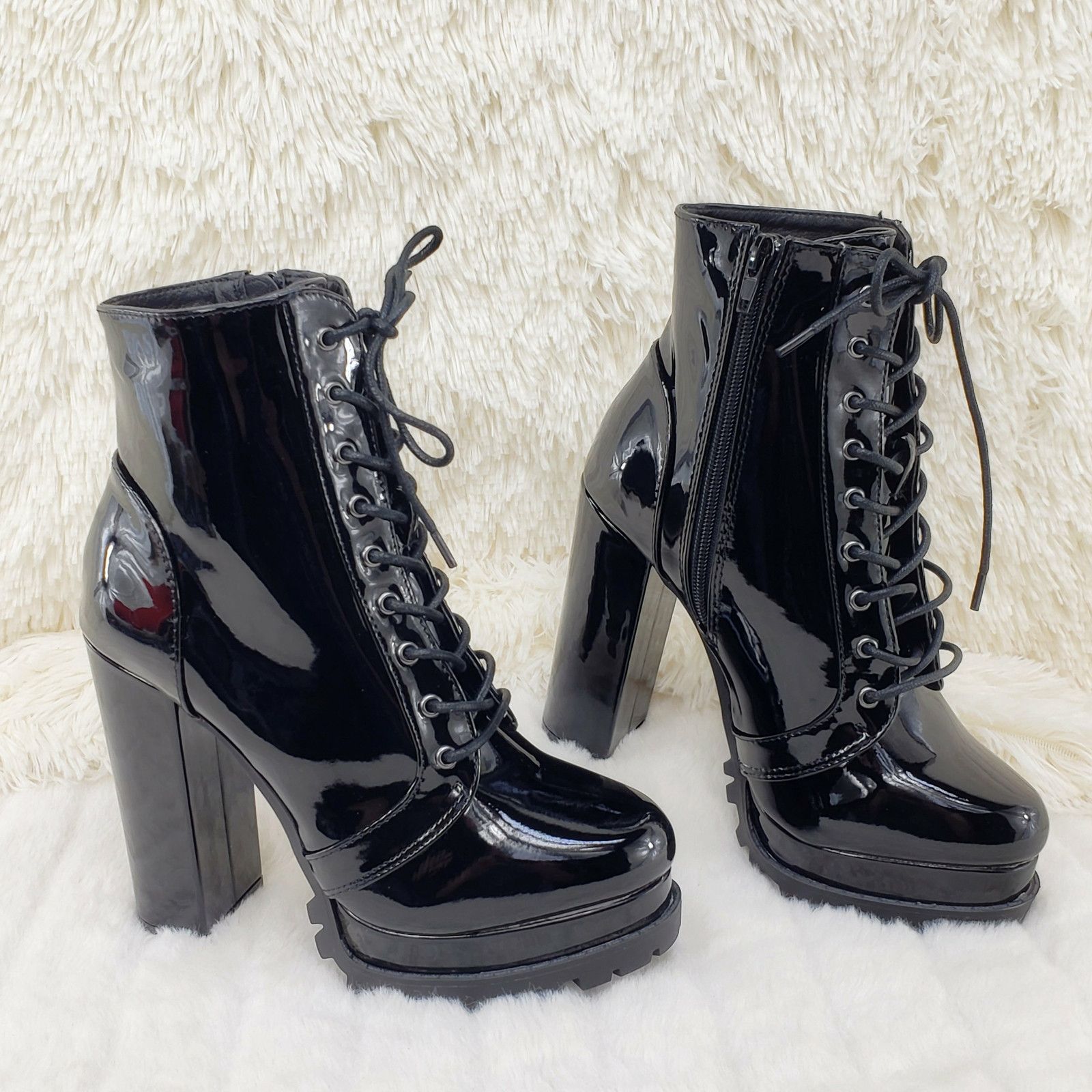 Other Wild Diva Vivian Black Patent Chunky Heel Platform Ankle Boo Size US 8.5 / IT 38.5 - 6 Thumbnail