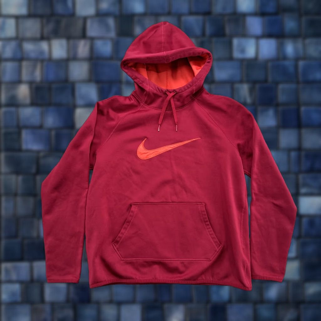 Nike VINTAGE Nike Dri Fit Pullover Thumb Hole Red Hoodie Womens SZ Large 803443-620 Swoosh Size L / US 10 / IT 46 - 1 Thumbnail