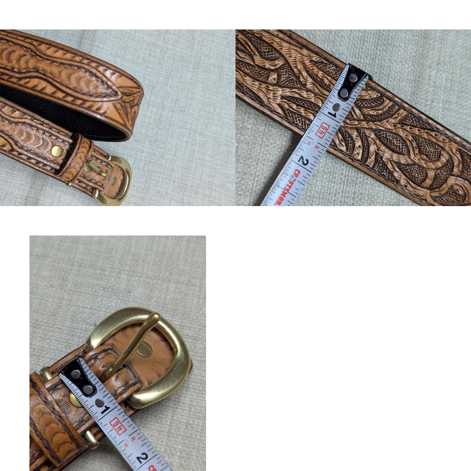 Vintage VINTAGE leather belt Ranger western 36 brown Tooled belt buckle Cowboys Ranger Western Mens 36 Brown Leather belt Size 36 - 9 Thumbnail